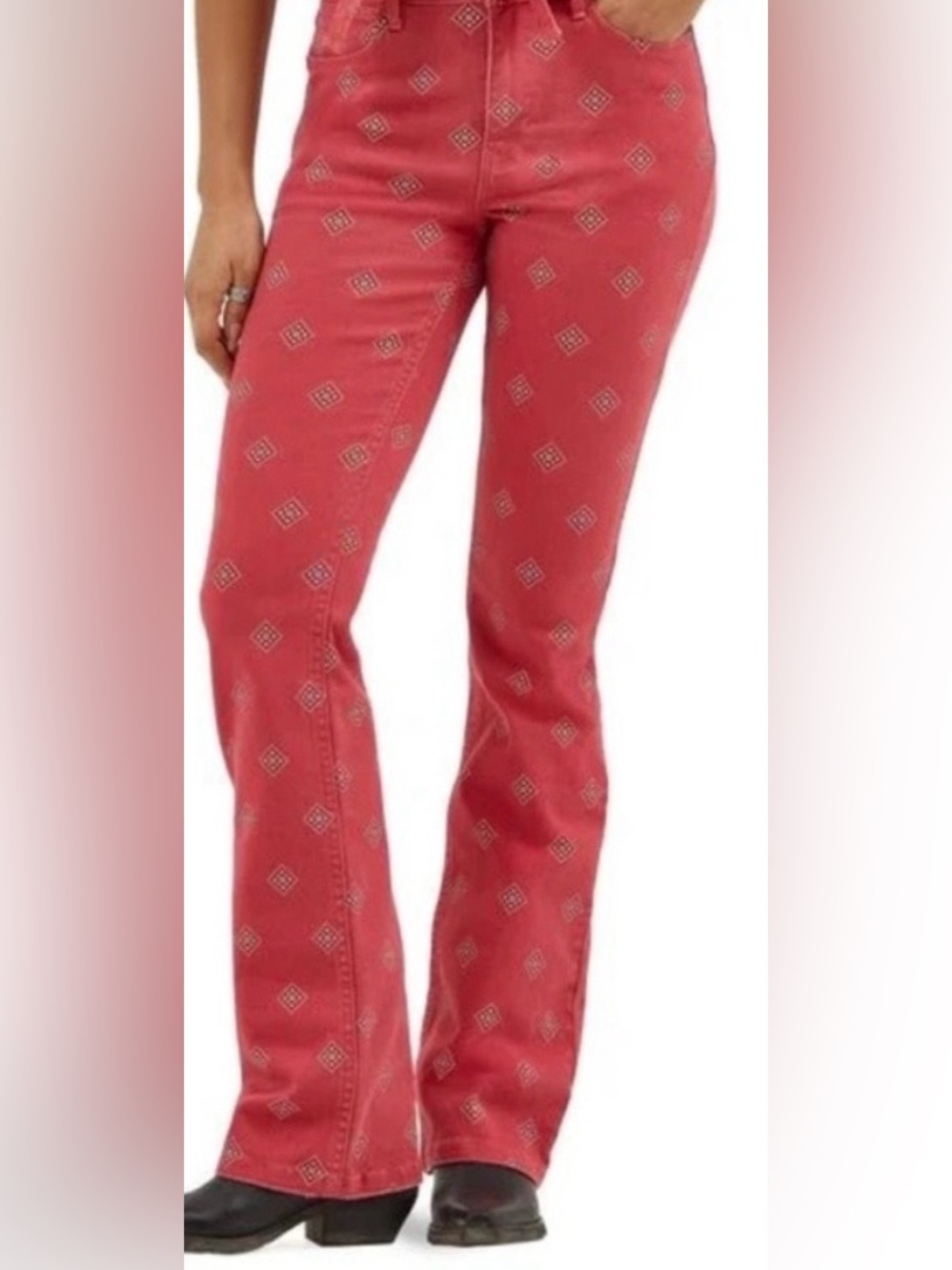 Wrangler Coral Pink Diamond-Print High-Rise Jeans sz 12-32